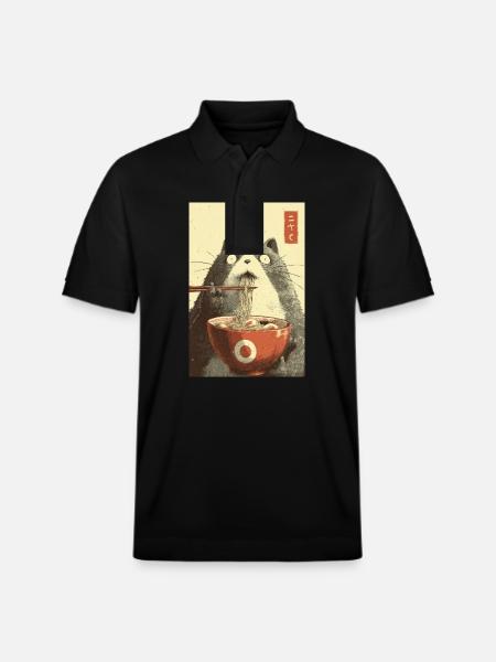 Chat choqué mangeant des ramen - Polo PREPSTER bio Stanley/Stella Unisexe - noir