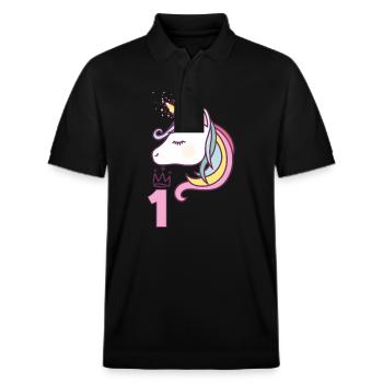 Anniversaire Fille Princesse Licorne 1 an Cadeau - Polo PREPSTER bio Stanley/Stella Unisexe - noir - Devant - Roxy (174cm) & Andy (188cm)