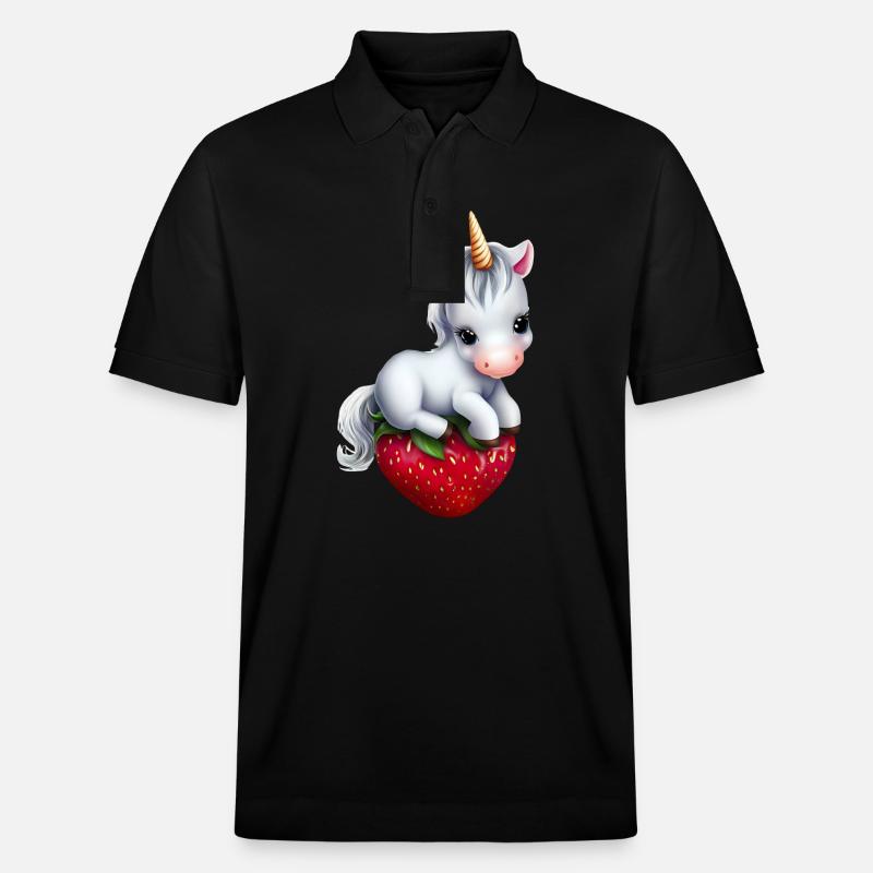Einhorn auf Erdbeere - Stanley/Stella Unisex Bio-Poloshirt PREPSTER - Schwarz