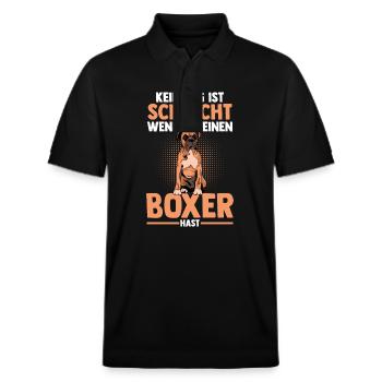 Hund Deutscher Boxer - Stanley/Stella Unisex Bio-Poloshirt PREPSTER - Schwarz - Vorne - Roxy (174cm) & Andy (188cm)