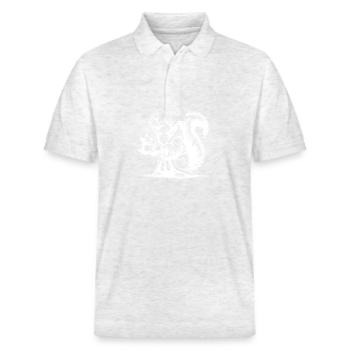 Eichhörnchen mit starkem Kaffee im Bademantel - Stanley/Stella Unisex Bio-Poloshirt PREPSTER - Weiß meliert - Vorne - Roxy (174cm) & Andy (188cm)