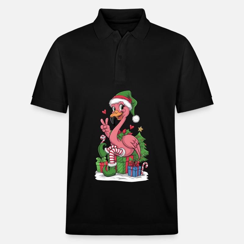 Flamingo Elfe Weihnachten Friedenshand - Stanley/Stella Unisex Bio-Poloshirt PREPSTER - Schwarz