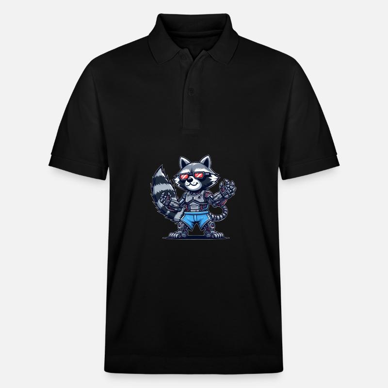 Waschbär Cyborg Roboter Design - Stanley/Stella Unisex Bio-Poloshirt PREPSTER - Schwarz