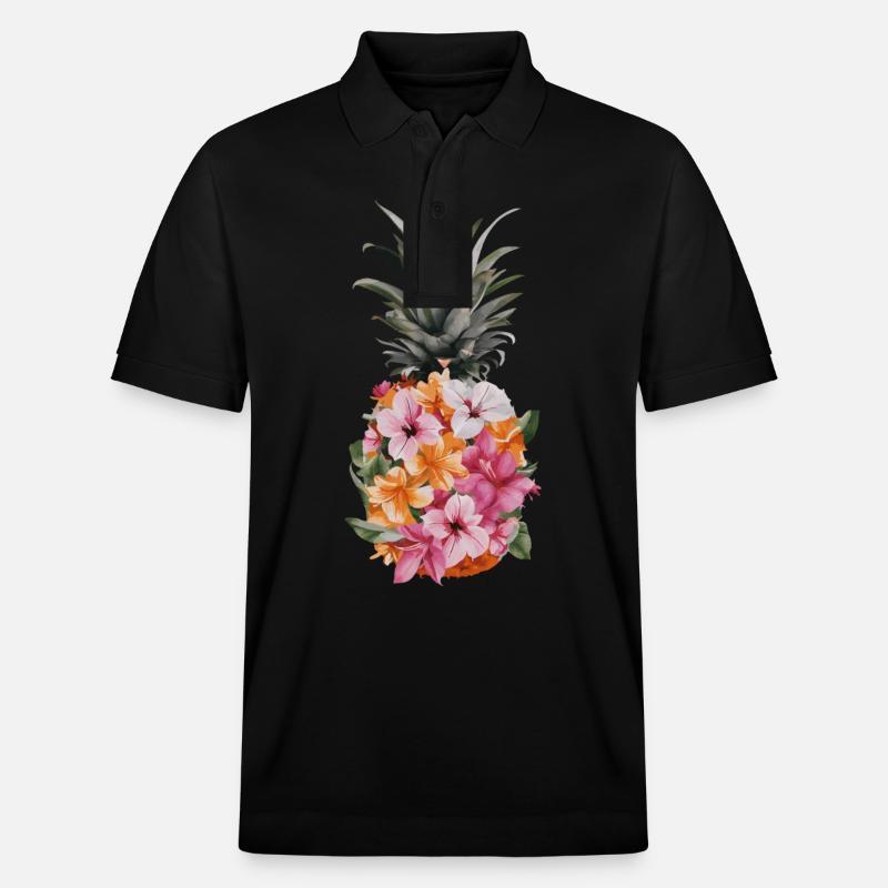 Ananas Fruit tropical hawaïen - Polo PREPSTER bio Stanley/Stella Unisexe - noir