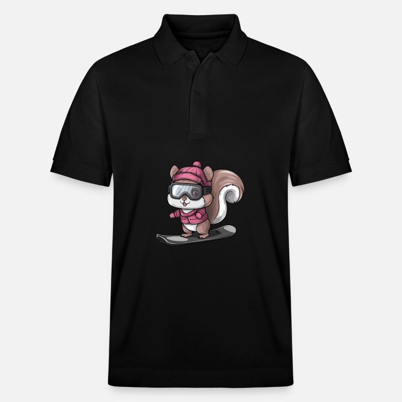 Cooler Eichhörnchen Snowboarder Wintersport - Stanley/Stella Unisex Bio-Poloshirt PREPSTER - Schwarz