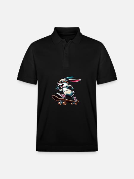 Cool Skateboarder Easter Bunny Design - Stanley/Stella Unisex Organic Polo Shirt PREPSTER - black