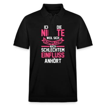 Nichte - Stanley/Stella Unisex Bio-Poloshirt PREPSTER - Schwarz - Vorne - Roxy (174cm) & Andy (188cm)