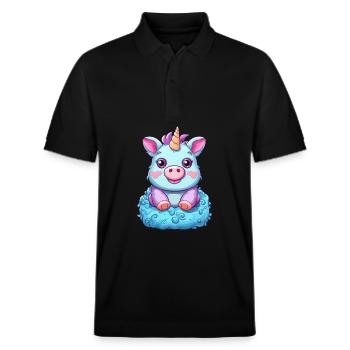 Einhorn-Schwein - Süße Fabeltier-Fusion - Stanley/Stella Unisex Bio-Poloshirt PREPSTER - Schwarz - Vorne - Roxy (174cm) & Andy (188cm)