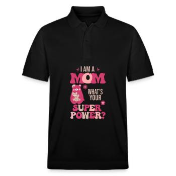 Mom Mommy superpower - Polo PREPSTER bio Stanley/Stella Unisexe - noir - Devant - Roxy (174cm) & Andy (188cm)