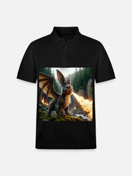 Fire Breathing Bunny Dragon #13 - Stanley/Stella Unisex Organic Polo Shirt PREPSTER - black