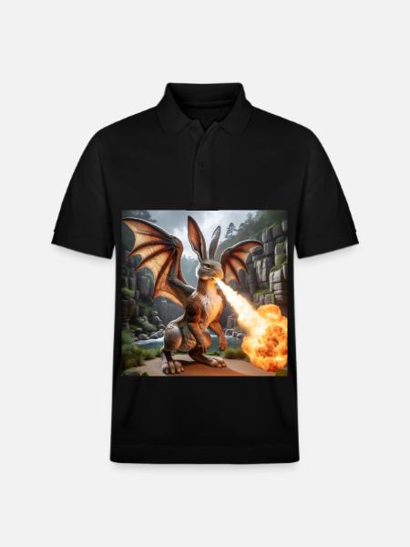 Fire Breathing Bunny Dragon #09 - Stanley/Stella Unisex Organic Polo Shirt PREPSTER - black