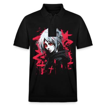 Anime Goth Girl Esthétiquement Pastel Sombre Edgy Homme - Polo PREPSTER bio Stanley/Stella Unisexe - noir - Devant - Roxy (174cm) & Andy (188cm)
