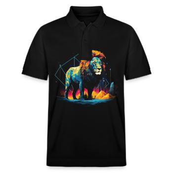 Löwe Tier Polygon Kunst Safari Majestätisch - Stanley/Stella Unisex Bio-Poloshirt PREPSTER - Schwarz - Vorne - Roxy (174cm) & Andy (188cm)
