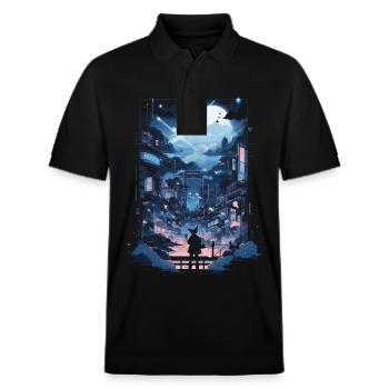 Cyberpunk Manga Kyoto Glitch - Polo PREPSTER bio Stanley/Stella Unisexe - noir - Devant - Roxy (174cm) & Andy (188cm)