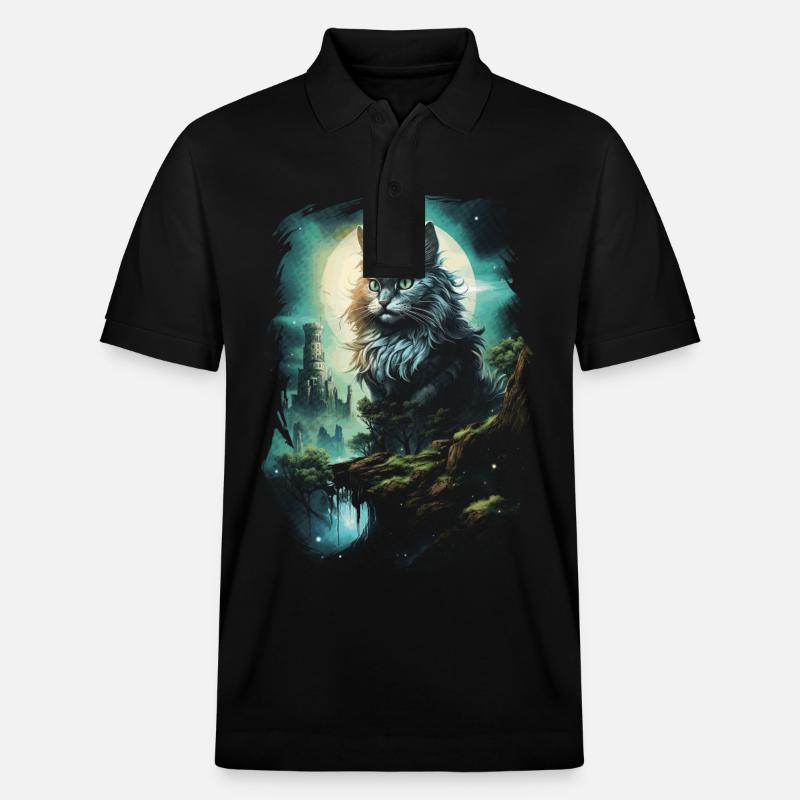 Kunstwerk Katze Kätzchen Fantasy Märchen - Stanley/Stella Unisex Bio-Poloshirt PREPSTER - Schwarz