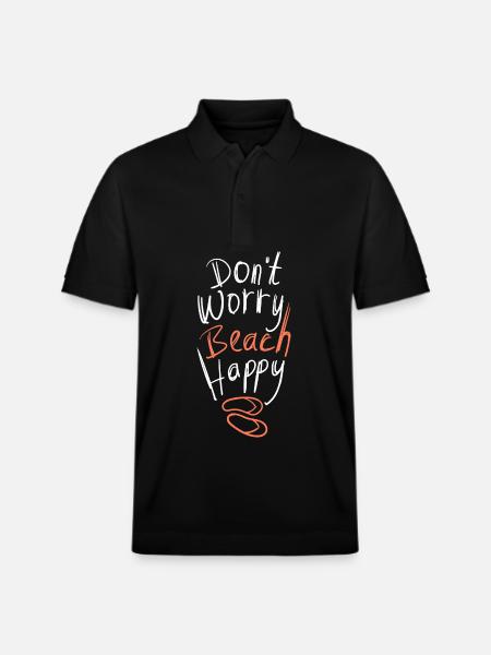 Don't Worry Beach Happy Summer Saying - Stanley/Stella Unisex Organic Polo Shirt PREPSTER - black