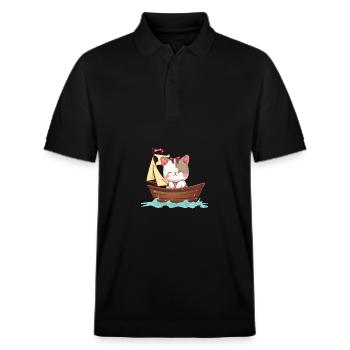 Cat Sailing, Dinghy Optimist Design Cat Girl - Stanley/Stella Unisex Organic Polo Shirt PREPSTER - black - Front - Roxy (174cm) & Andy (188cm)