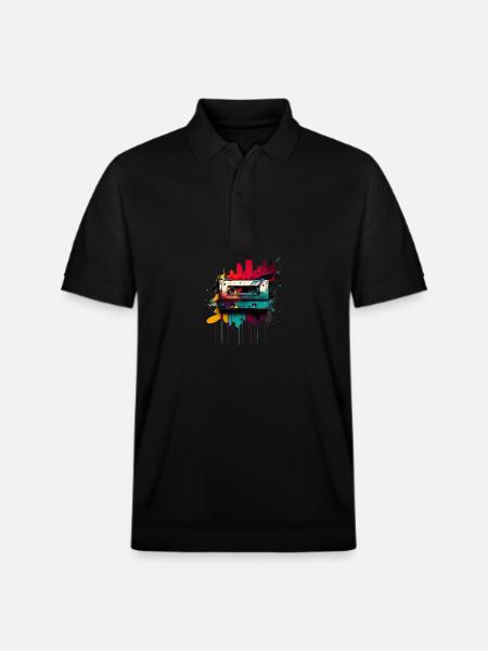 Retro Mixtape - Stanley/Stella Unisex Organic Polo Shirt PREPSTER - black