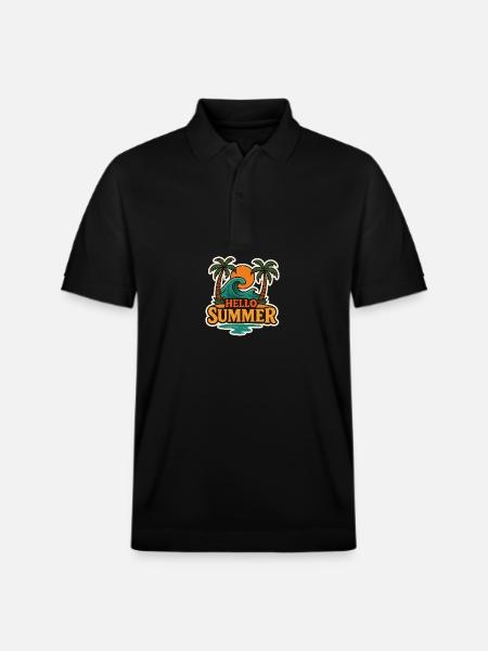 Hello Summer Tropical Wave Badge - Stanley/Stella Unisex Organic Polo Shirt PREPSTER - black