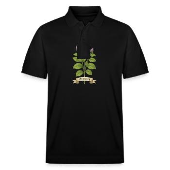 Mentha piperita | Frischer Atem der Natur - Stanley/Stella Unisex Bio-Poloshirt PREPSTER - Schwarz - Vorne - Roxy (174cm) & Andy (188cm)