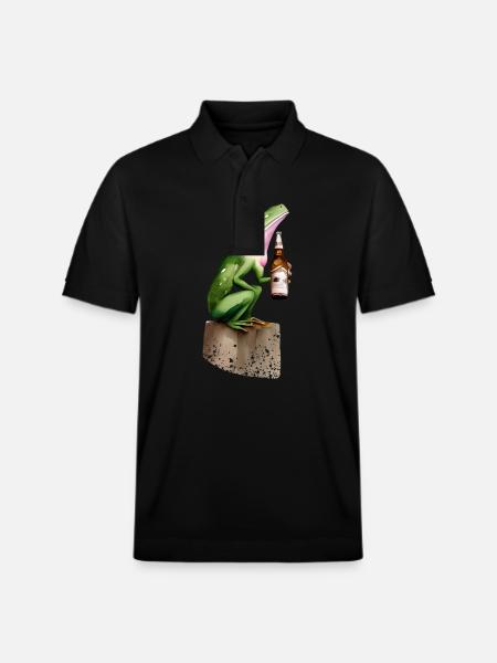 Frosch mit Bier - Stanley/Stella Unisex Bio-Poloshirt PREPSTER - Schwarz