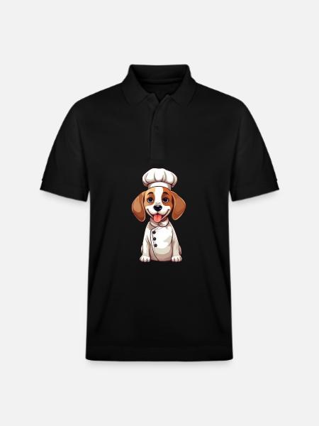 Cute Beagle Chef Comic Design - Stanley/Stella Unisex Organic Polo Shirt PREPSTER - black