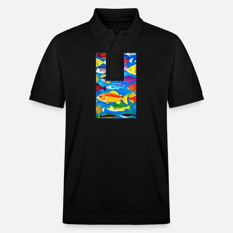 Fish | Pattern | Fish Patterns | Angler - Stanley/Stella Unisex Organic Polo Shirt PREPSTER - black