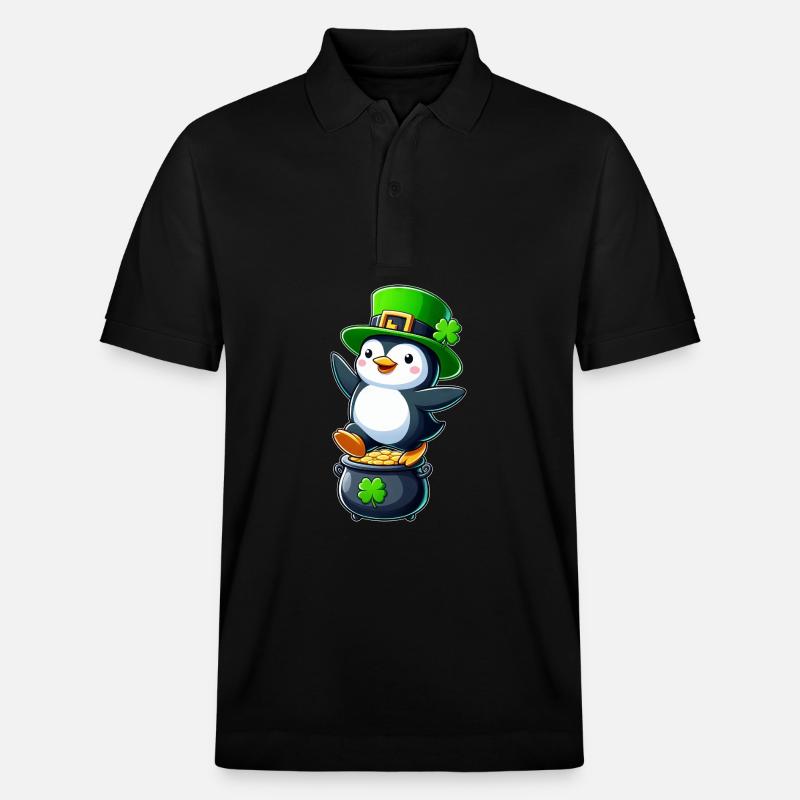 Saint-Patrick Pingouin Cylindre Trèfle - Polo PREPSTER bio Stanley/Stella Unisexe - noir