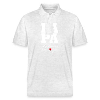 Liebevoller Papa seit 2020 - Stanley/Stella Unisex Bio-Poloshirt PREPSTER - Weiß meliert - Vorne - Roxy (174cm) & Andy (188cm)
