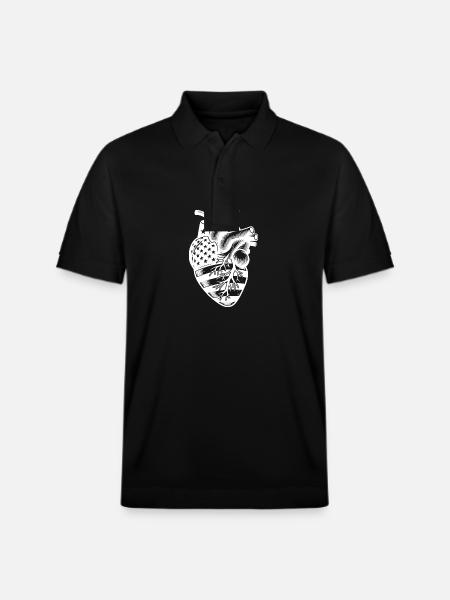 Patriotic USA National Flag Heart - Stanley/Stella Unisex Organic Polo Shirt PREPSTER - black
