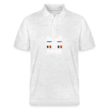 Romanian Romania Romania - Stanley/Stella Unisex Organic Polo Shirt PREPSTER - heather white - Front - Roxy (174cm) & Andy (188cm)