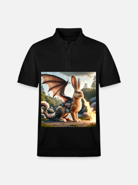 Fire Breathing Bunny Dragon #07 - Stanley/Stella Unisex Organic Polo Shirt PREPSTER - black