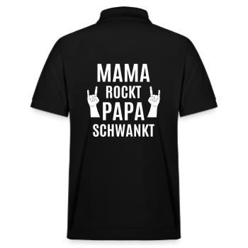 Mama rockt Rockerin Papa Bier trinken saufen Party - Stanley/Stella Unisex Bio-Poloshirt PREPSTER - Schwarz - Hinten - Andy (188cm)