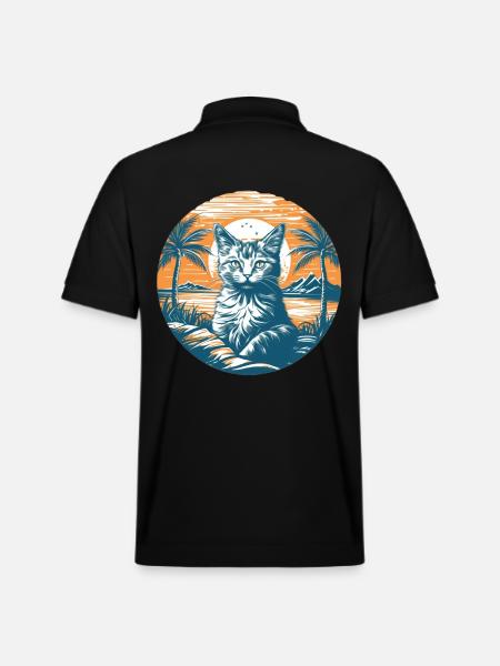 Tropical Cat Magic at Sunset - Stanley/Stella Unisex Organic Polo Shirt PREPSTER - black