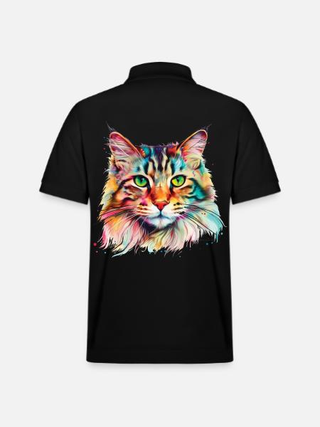 Bunte psychedelische Maine Coon Katze - Stanley/Stella Unisex Bio-Poloshirt PREPSTER - Schwarz