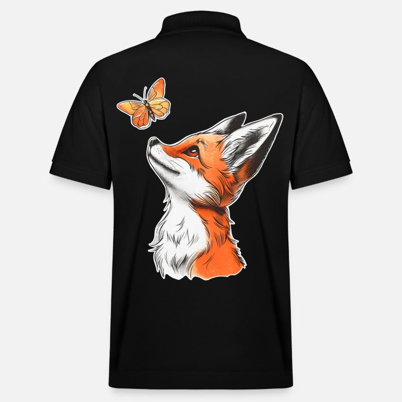 Fuchs mit Schmetterling - Stanley/Stella Unisex Bio-Poloshirt PREPSTER - Schwarz