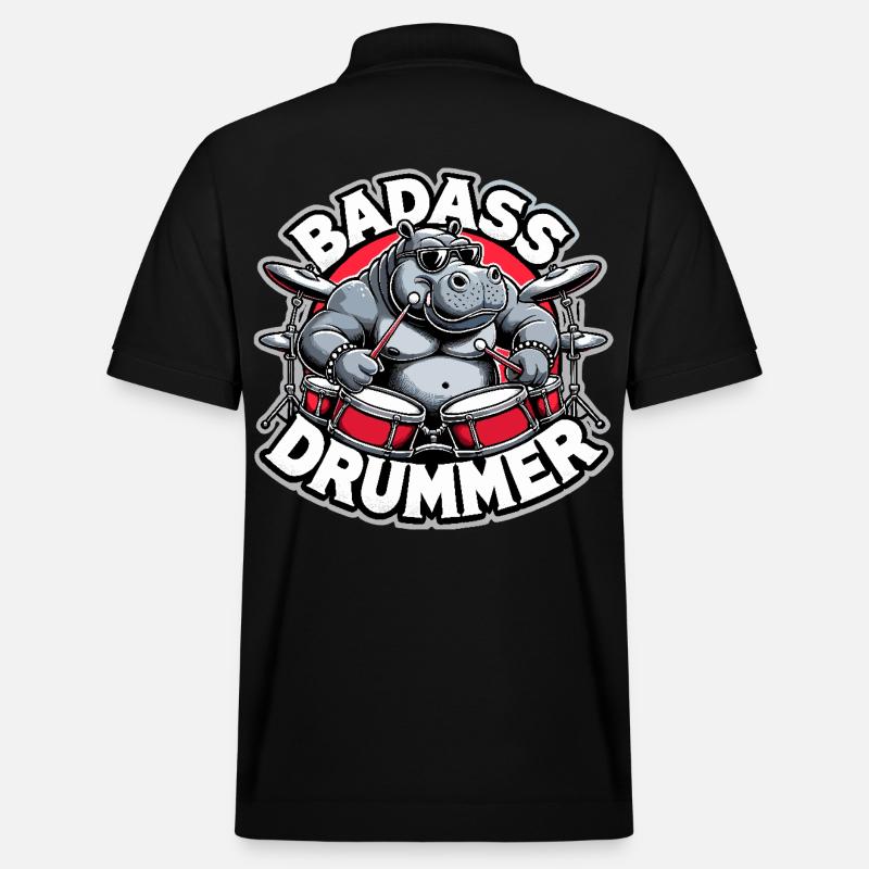 Badass Drummer Hippo Cool Gift - Polo PREPSTER bio Stanley/Stella Unisexe - noir