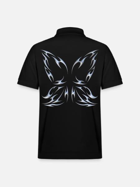 Chrome Metallic Fairy Wings Butterfly Design - Stanley/Stella Unisex Organic Polo Shirt PREPSTER - black