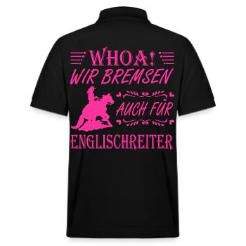WHOA Wir bremsen für Englischreiter Sliding Stop - Stanley/Stella Unisex Bio-Poloshirt PREPSTER - Schwarz - Hinten - Andy (188cm)