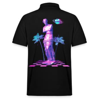 Statue Vaporwave House Techno Trance Festival - Stanley/Stella Unisex Bio-Poloshirt PREPSTER - Schwarz - Hinten - Andy (188cm)