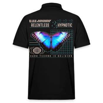 Hard Techno Papillon - Rave outfit festival techno - Polo PREPSTER bio Stanley/Stella Unisexe - noir - Dos - Andy (188cm)