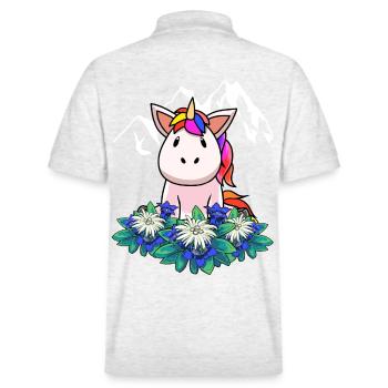 Licorne gentiane Edelweiss Alpes Suisse Autriche - Polo PREPSTER bio Stanley/Stella Unisexe - blanc chiné - Dos - Andy (188cm)