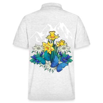 Autriche Tyrol printemps Nature Alm Gentiane Fleurs - Polo PREPSTER bio Stanley/Stella Unisexe - blanc chiné - Dos - Andy (188cm)