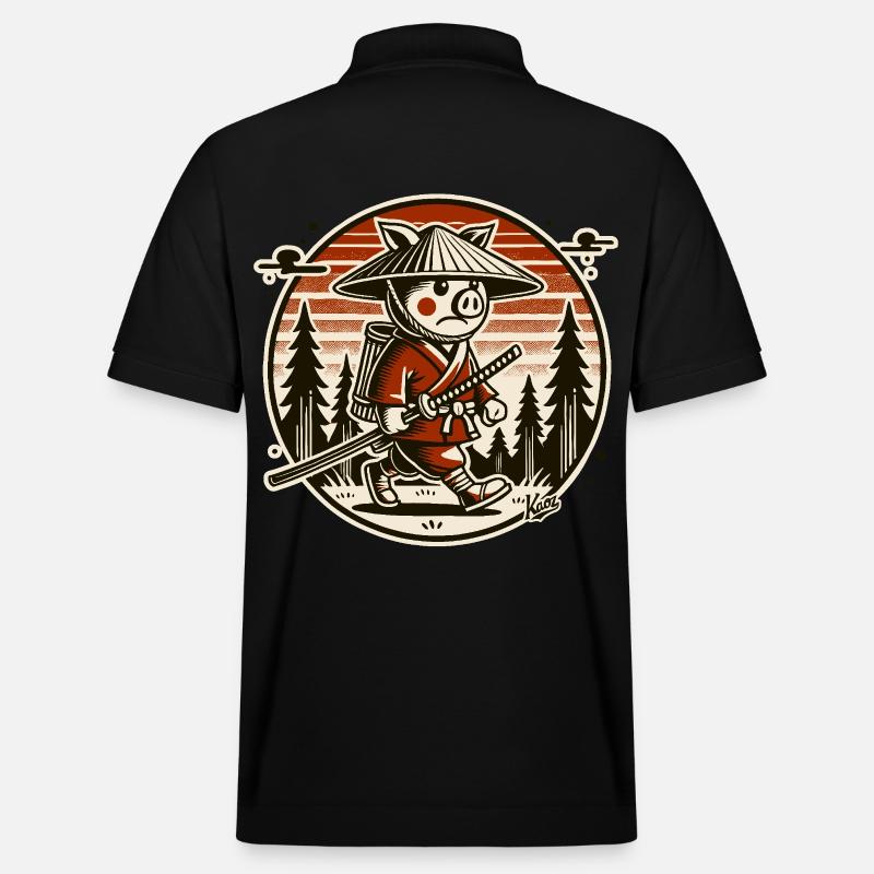 Samurai-Schwein Ronin auf Wanderschaft - Stanley/Stella Unisex Bio-Poloshirt PREPSTER - Schwarz