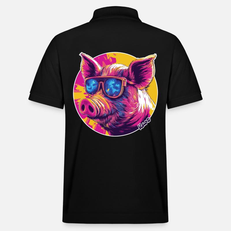 Cooles Schwein mit Sonnenbrille - Stanley/Stella Unisex Bio-Poloshirt PREPSTER - Schwarz