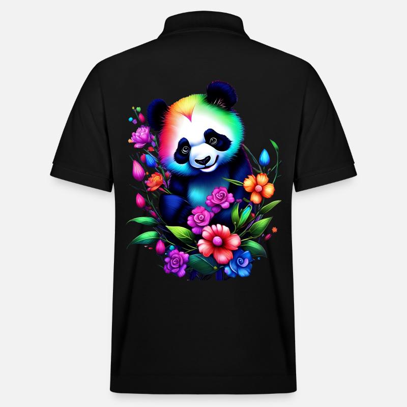 Regenbogenpanda mit Blumen Verträumte Fantasykunst - Stanley/Stella Unisex Bio-Poloshirt PREPSTER - Schwarz