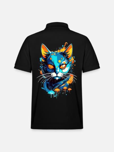 Bunte Weltraumkatze - Stanley/Stella Unisex Bio-Poloshirt PREPSTER - Schwarz
