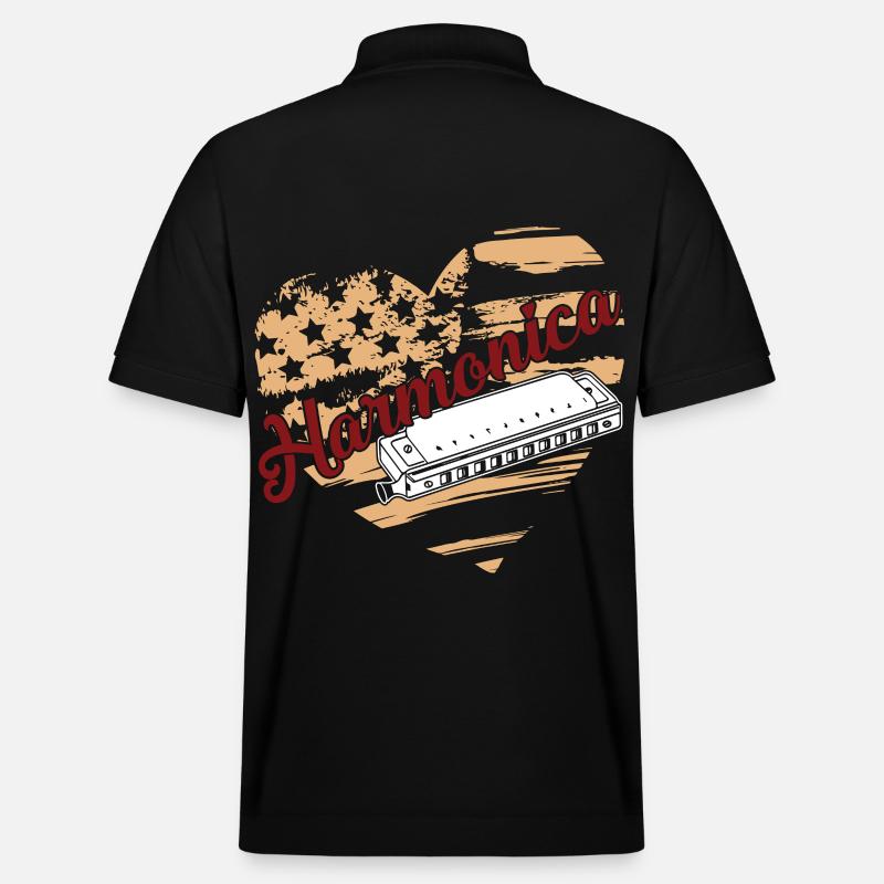 Harmonica Harmonica Flag - Stanley/Stella Unisex Organic Polo Shirt PREPSTER - black