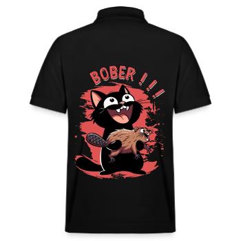Hyper cat calls "Bober!!" – Animal freak out - Stanley/Stella Unisex Organic Polo Shirt PREPSTER - black - Back - Andy (188cm)