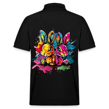 Two bunnies in colorful graffiti style - Stanley/Stella Unisex Organic Polo Shirt PREPSTER - black - Back - Andy (188cm)
